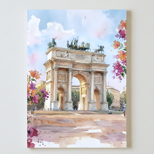 Arco della Pace Milan Watercolor | Historic Italian Landmark Art