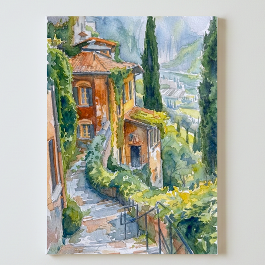 Ferrara di Monte Baldo Watercolor | Italian Village Wall Art