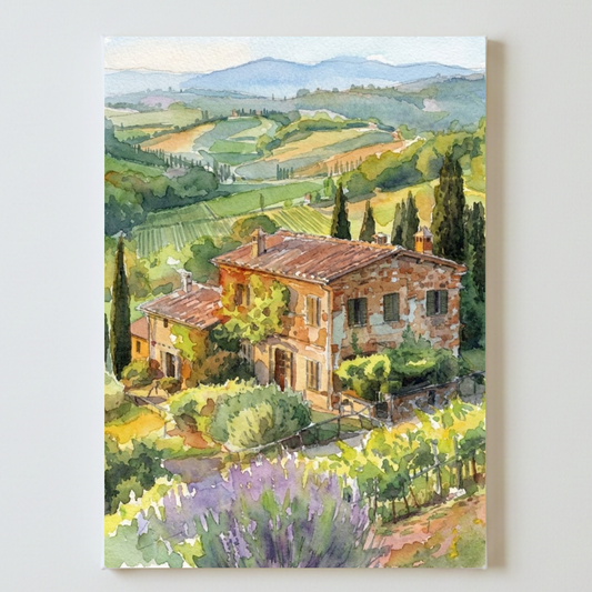 Val d'Orcia Italy Watercolor | Tuscan Landscape Wall Art