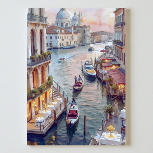 Romantic Venice Canal Watercolor | Italian Street Café Wall Art